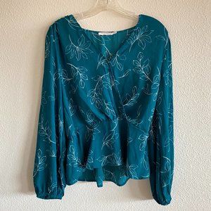 lush leaf print v-neck wrap blouse (size L)